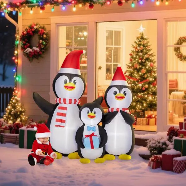 6FT Lighted Christmas Inflatable Decoration, Inflatable Penguin Family