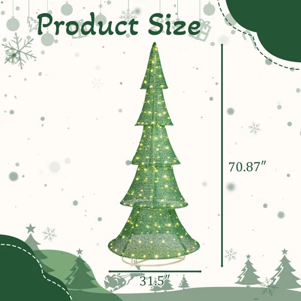 6FT Lighted Christmas Tree Yard Decorations, Pre-lit Pull Up Christmas Tree With 200 LED Warm White Lights For Xmas - view 7