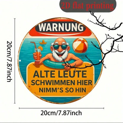 Vintage Swimming For Seniors Pool Warning Sign 8x8 Inch 2D Flat Round Plaque Decor For Pool Bathroom Changing Room - view 4