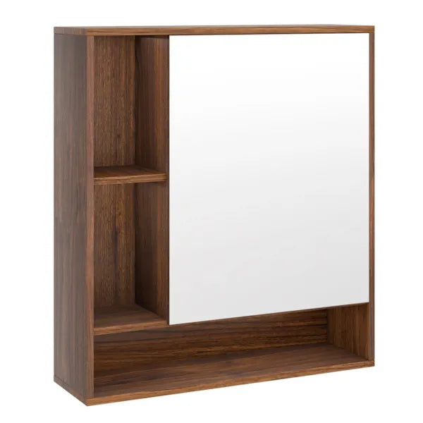 2 In 1 Mirrored Bathroom Wall Cabinet, Space-Saving Medicine Cabinet With Hidden Storage & Shelves - Walnut - view 4