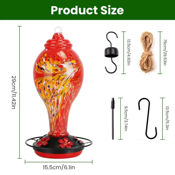 Glass Hummingbird Feeder 33OZ Hand Blown Hummingbird Feeder With 5 Flower Feeding Port Perch Ant Moat Hanging Hook S - view 4