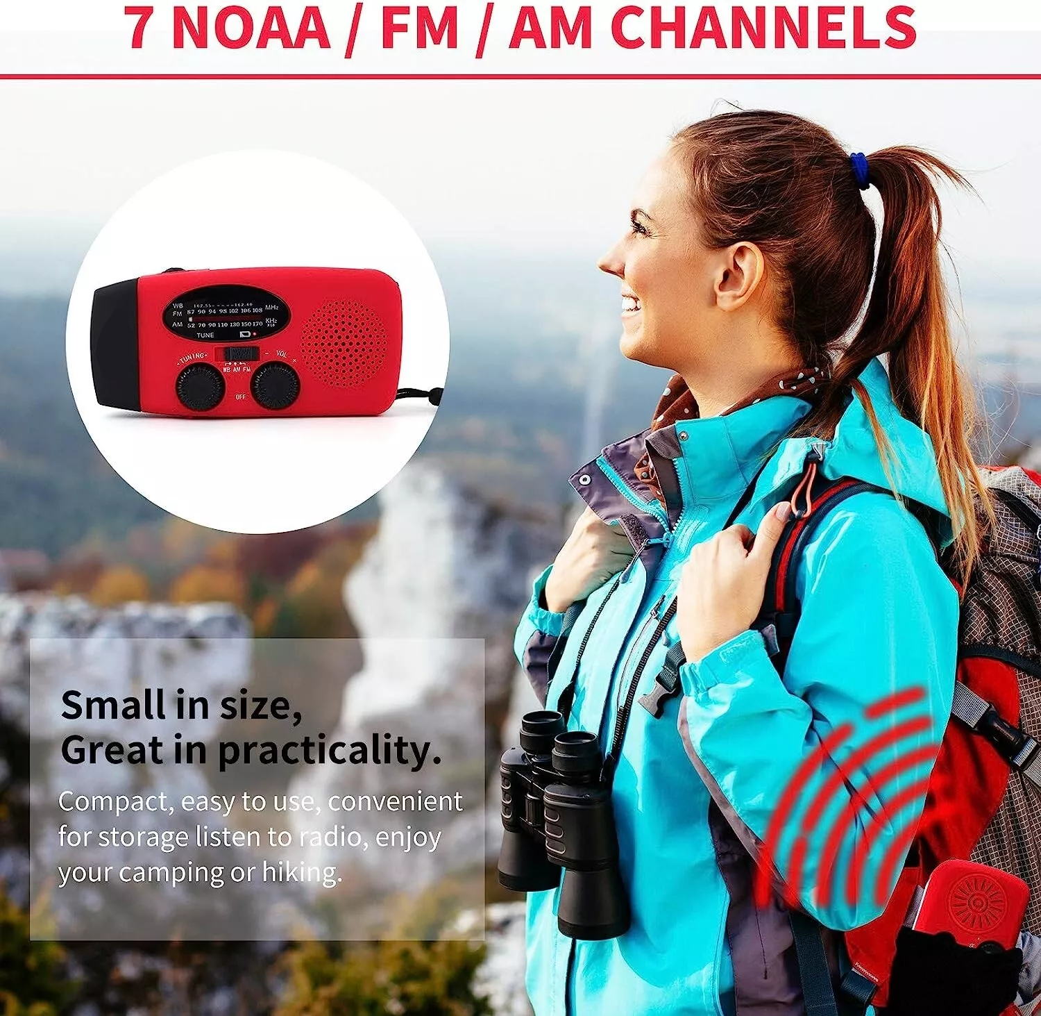 Radio de emergencia solar/manivela con linterna