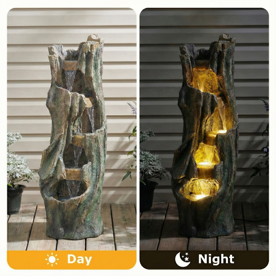 Waterfall Fountain For Outdoor Gardens And Patio Backyards Includes Energy-Efficient LED Lights And Easy Setup - view 5