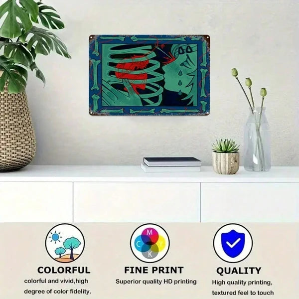 Vintage Abstract Red & Blue Skull Metal Wall Art, 8x12 Inch 2D Flat Iron Painting Sign, Retro Decor For Home Bar Garage - view 5