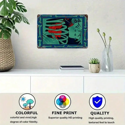 Vintage Abstract Red & Blue Skull Metal Wall Art, 8x12 Inch 2D Flat Iron Painting Sign, Retro Decor For Home Bar Garage - view 5