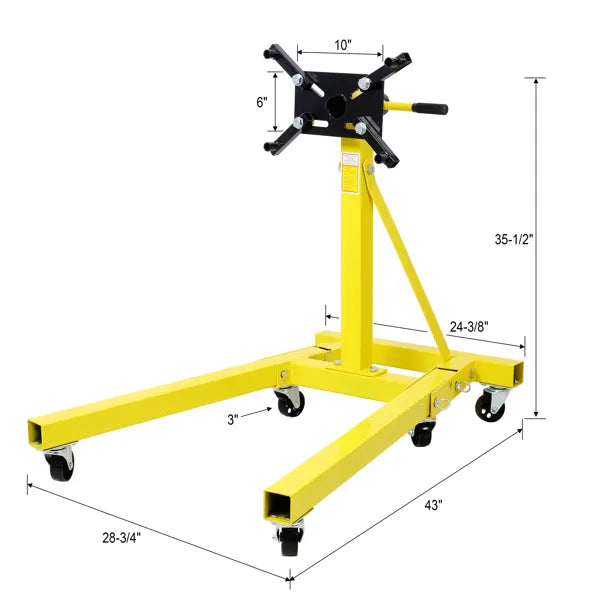 Folding Engine Stand 2000 LBS Capacity Motor Hoist 360 Degree Adjustable Mounting Head Dolly Mover Auto Repair Rebuild - view 4