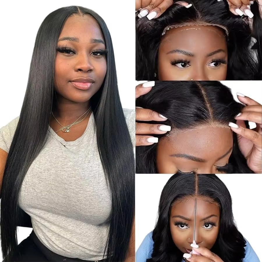 4x6 Pre-cut Lace Human Hair Wig Straight Texture, Natural Color, Density - view 3
