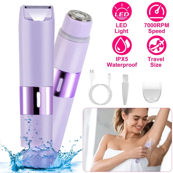 2 In 1 Bikini Trimmer For Women Dual Head Cordless Body Shaver IPX5 Waterproof Rechargeable Pubic Hair Razor Wet