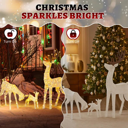 3-Piece Lighted Christmas Reindeer Family Set Outdoor Decorations, Weather Proof Deer Family Set Of 3 Christmas - view 2