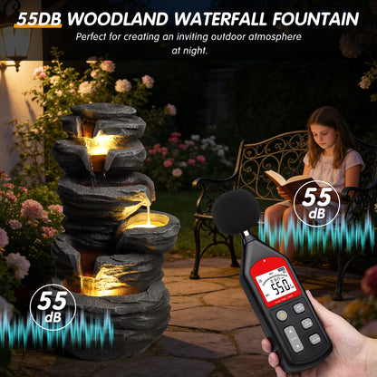 Outdoor Waterfall Fountain With Lights Stacked Rock Cascading Water Feature Resin Garden Decor For Patio Yard Porch - view 9