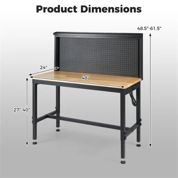 48" Heavy-Duty Workbench 2000LBS Capacity 7-Level Height Adjustable with Built-in Power Strip - view 7