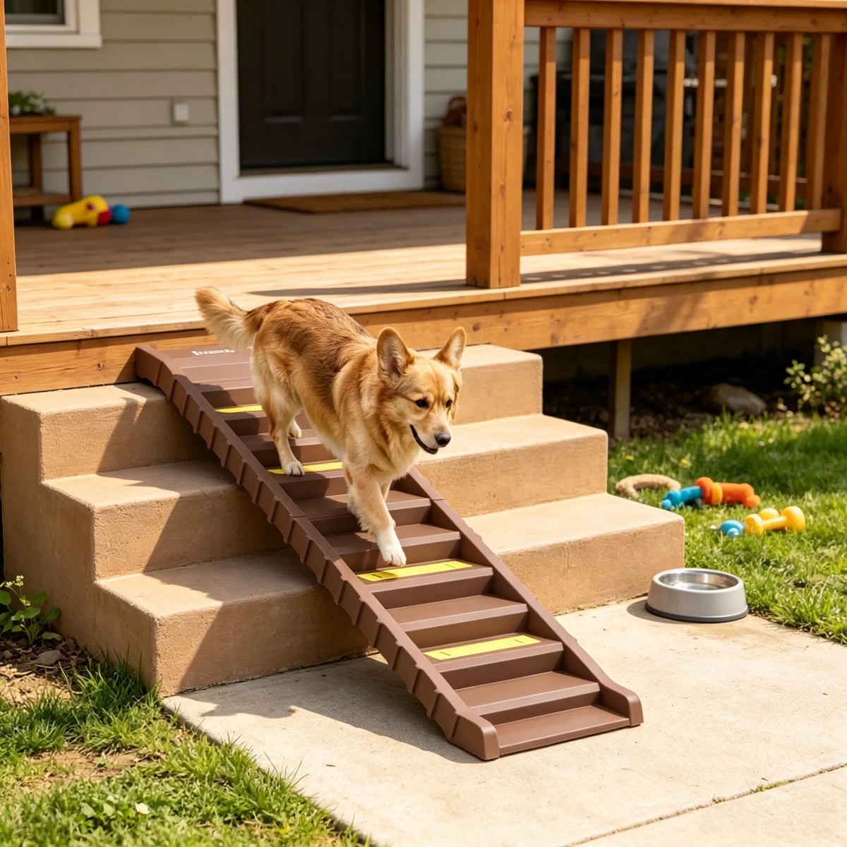 Brown Portable Dog Ramp Foldable Stairs for Medium Small Dogs to Get on Car Truck SUV - view 3