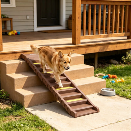 Brown Portable Dog Ramp Foldable Stairs for Medium Small Dogs to Get on Car Truck SUV - view 3