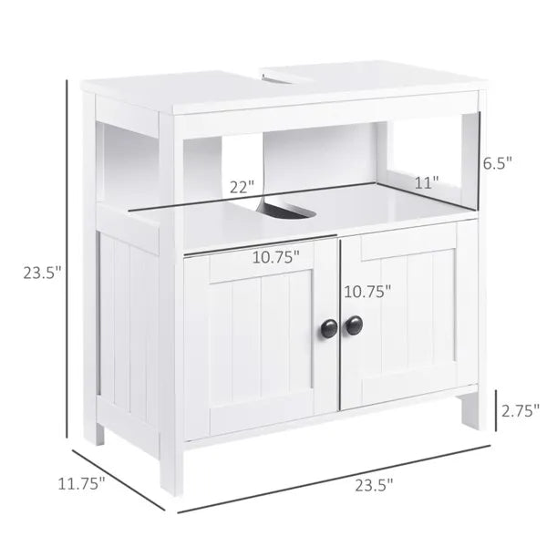 Sink Storage Cabinet, Under Sink Cabinet with Double Doors, Bathroom Vanity Cabinet with Shelves, White-AS - view 2