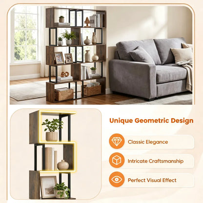 5-Tier S-Shaped Bookshelf, Modern Geometric Freestanding Display Shelf with Heavy-Duty Metal Frame - view 3