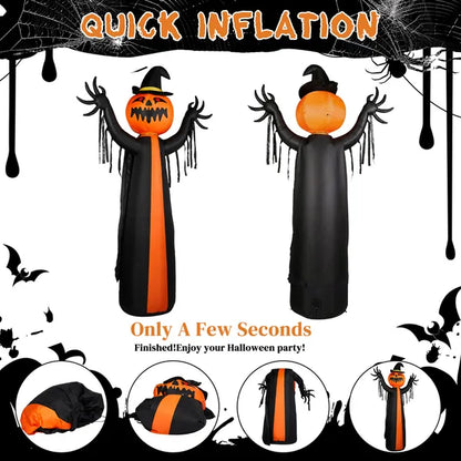 10ft Inflatable Halloween Decor With Rotatable Head Pumpkin Ghost In Cape, 6 Built-in LED Lights, Black & Orange - view 4