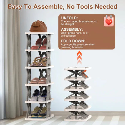 6 Tier Foldable Shoe Rack Vertical Shoe Organizer Narrow Shoe Rack For Small Spaces Space Saving Free Standing - view 3