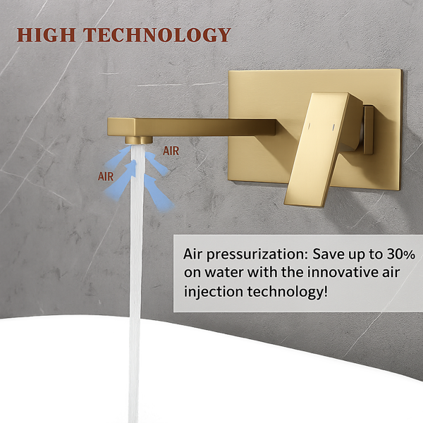Wall Mount Faucet For Bathroom Sink Or Bathtub, Single Handle 2 Holes Brass Rough-in Valve Included, Brushed Gold - view 5