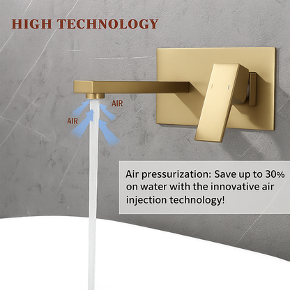 Wall Mount Faucet For Bathroom Sink Or Bathtub, Single Handle 2 Holes Brass Rough-in Valve Included, Brushed Gold - view 5