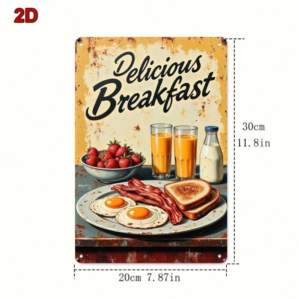 1PC 8x12 Inch Vintage Metal Sign, Fried Eggs Bacon Toast Breakfast Wall Art, Waterproof Rustproof Iron Plaque - view 4