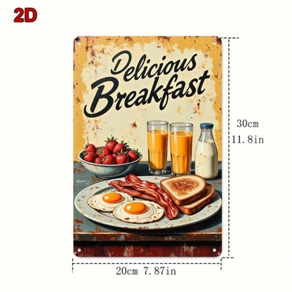 1PC 8x12 Inch Vintage Metal Sign, Fried Eggs Bacon Toast Breakfast Wall Art, Waterproof Rustproof Iron Plaque - view 4