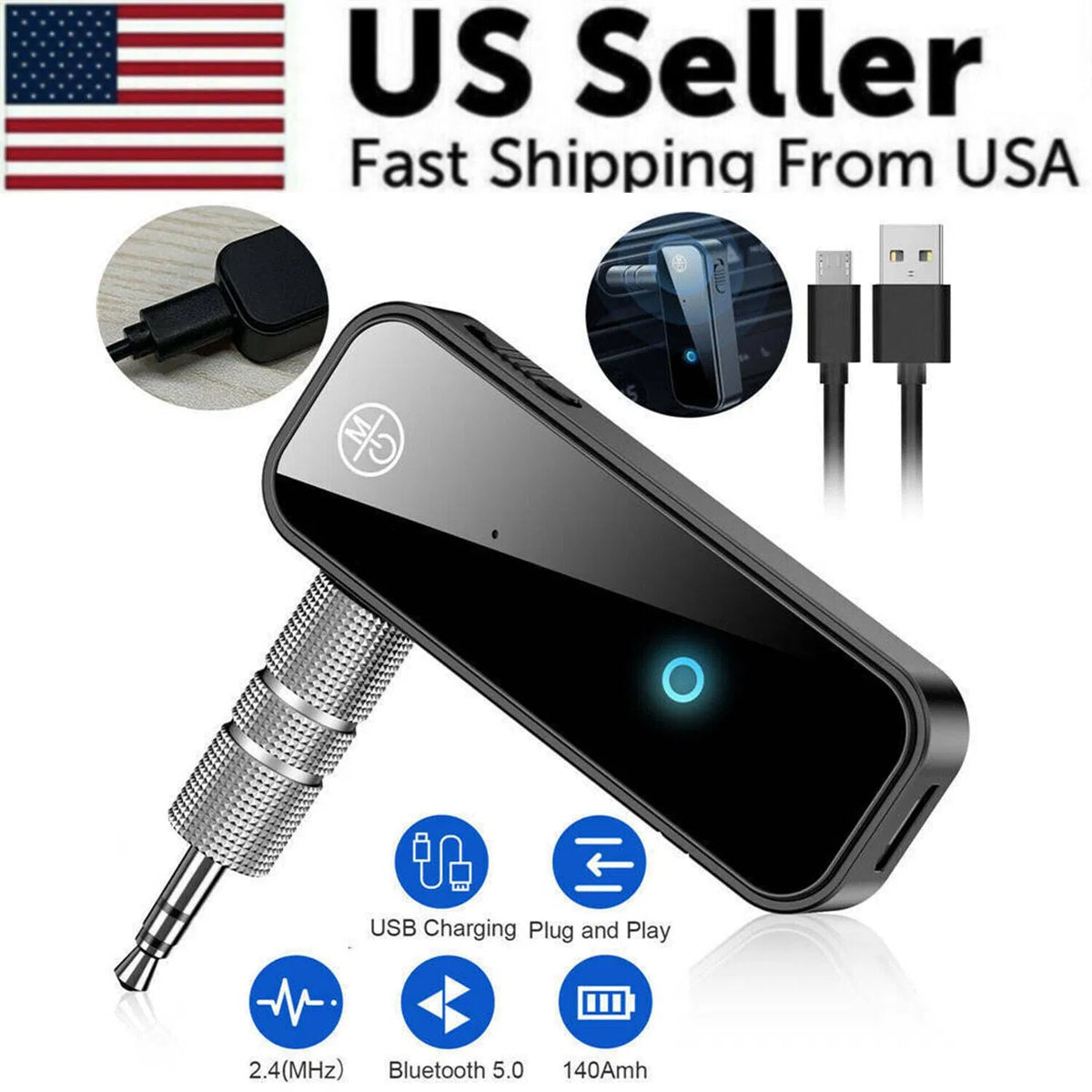 USB Wireless Bluetooth 5.0 Transmitter Receiver 2in1 Audio Adapter 3.5mm Aux Car - view 8