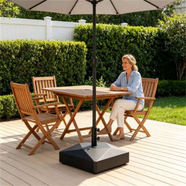 Fillable Patio Umbrella Base With 4 Rolling Wheels & Locks, Heavy Duty Water Sand Weighted HDPE Umbrella Stand - view 4