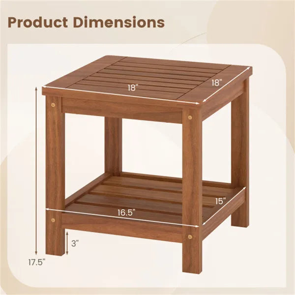 Versatile 2-Tier Wooden Side Table, Easy Assembly Nightstand For Garden Living Room Poolside - view 4