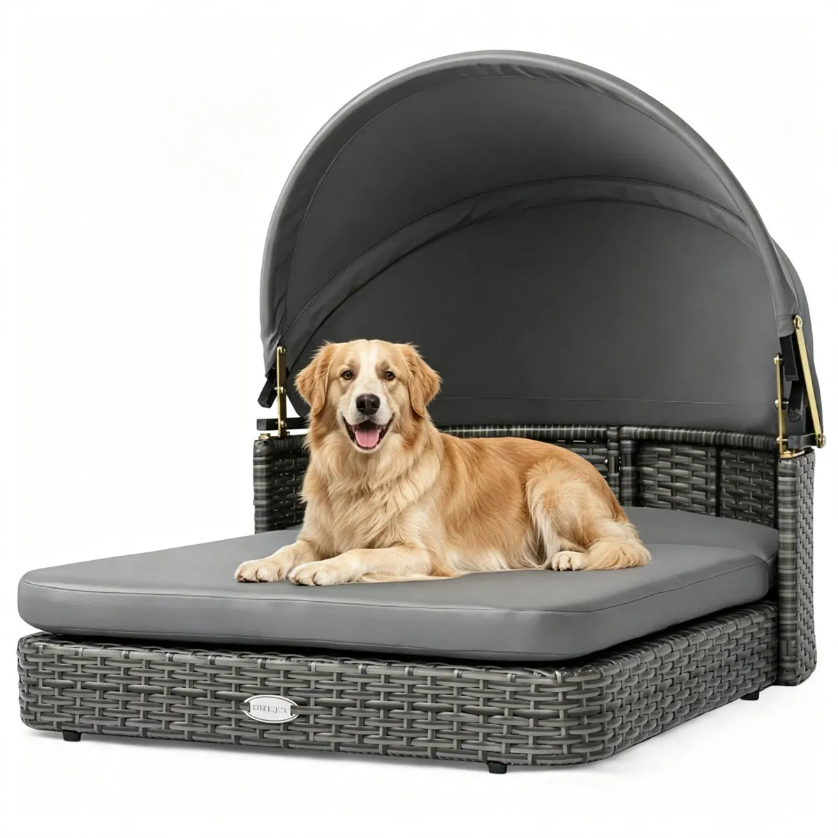 Gray Hand-Woven PE Rattan Dog Bed with Adjustable Canopy, Elevated Outdoor Pet Daybed with Washable Plush Cushion - view 7