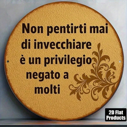 1pc Vintage Italian Phrase "Don't Regret Tomorrow" Round Aluminum Wall Plaque, 8-Inch Dark Brown Border Sign