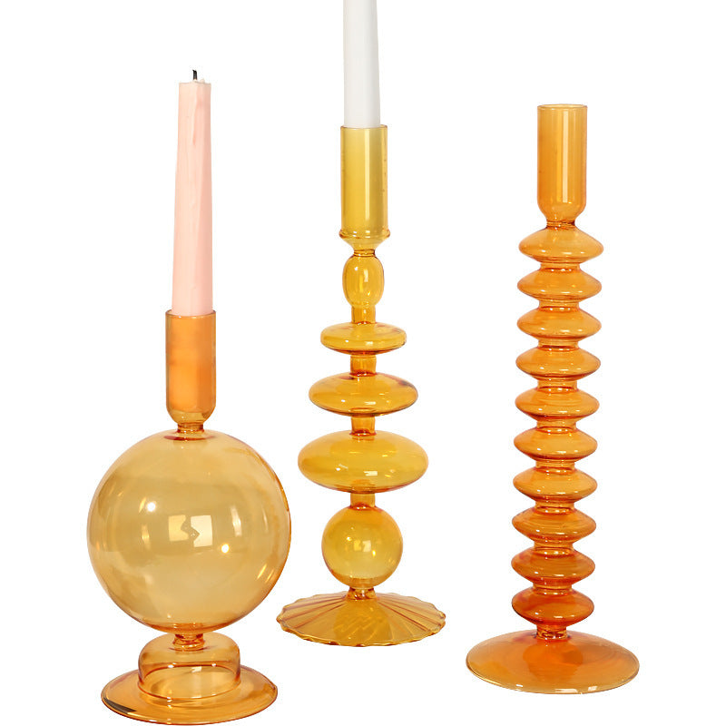 Nordic Home Colored Retro Glass Candle Holders - view 2