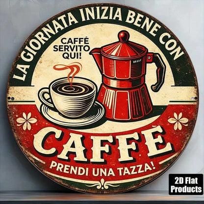1pc 8x8in Italian Shop Decorative Sign, 2D Flat Round Plaque, Round Plaque, Vintage Kitchen Bar Restaurant Wall Decor - view 5