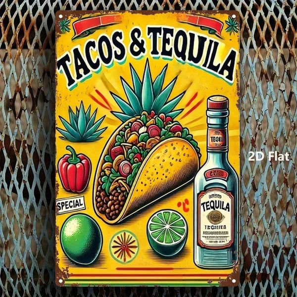 1pc Vintage Mexican Metal Sign, Retro Tortilla Chili Pepper Tequila Wall Art - view 4