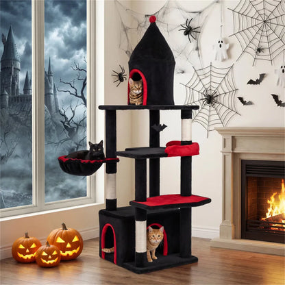 Gothic 5-Level Cat Tree 63" Tall with Sisal Scratching Posts Black Red Cat Tower - view 6