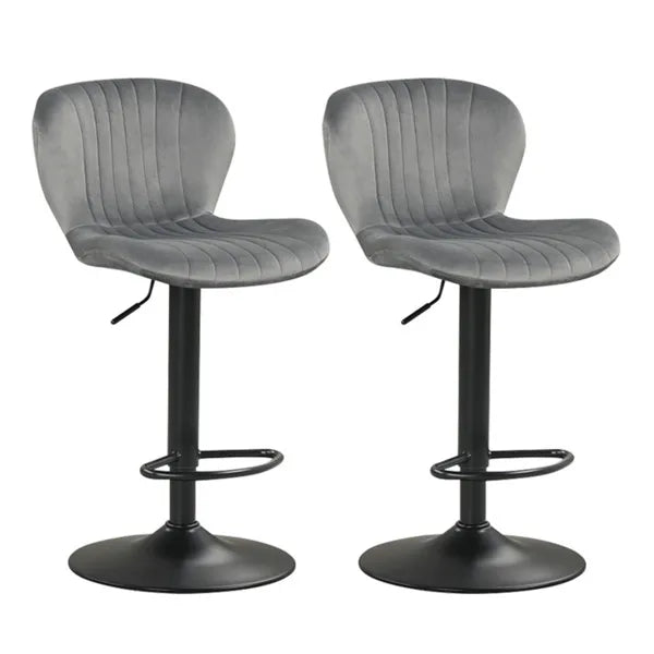 2-Pack Adjustable Height Bar Stools With 360° Swivel, Dutch Velvet Upholstered Bar Chai - Gray