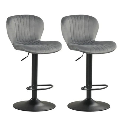2-Pack Adjustable Height Bar Stools With 360° Swivel, Dutch Velvet Upholstered Bar Chai - Gray