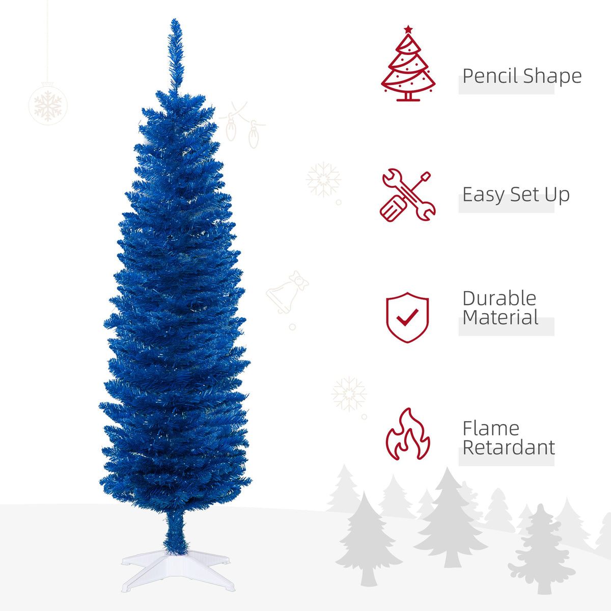 5ft Pencil Christmas Trees, Skinny Artificial Christmas Tree For Xmas Holiday Decor, Deep Blue - view 6