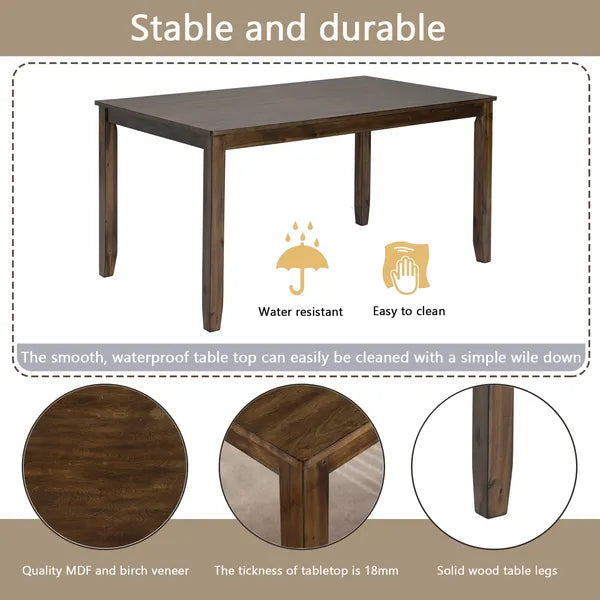 6 Piece Kitchen Dining Set, Rectangular Wooden Dining Table With 4 Upholstered Chairs And A Bench - view 4