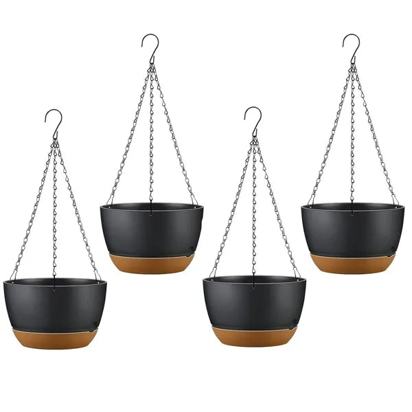 4Pcs 9.64In Diameter Hanging Planter With Drainage Holes Removable Self-Watering Tray Plastic Hanging Flower Plant Pots - view 6