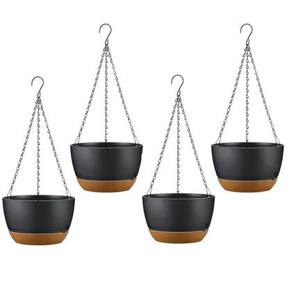 4Pcs 9.64In Diameter Hanging Planter With Drainage Holes Removable Self-Watering Tray Plastic Hanging Flower Plant Pots - view 6