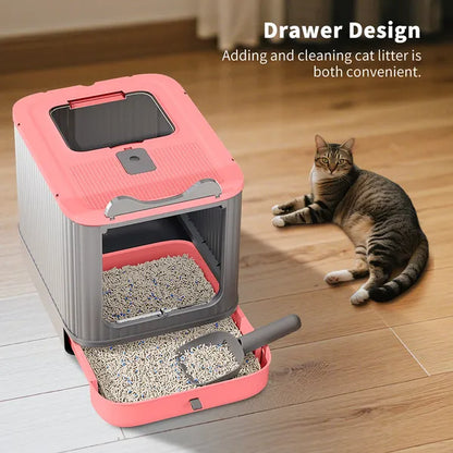 Elf Cat Litter Box, Dual-Entry Fully Enclosed, Odor-Free, Modern White, Easy Clean Drawer Tray - view 2
