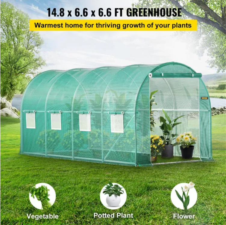 VEVOR Walk-in Tunnel Greenhouse, 14.8 X 6.6 X 6.6 Ft Portable Plant Hot House W Galvanized Steel Hoops, 1 Top Beam - view 5