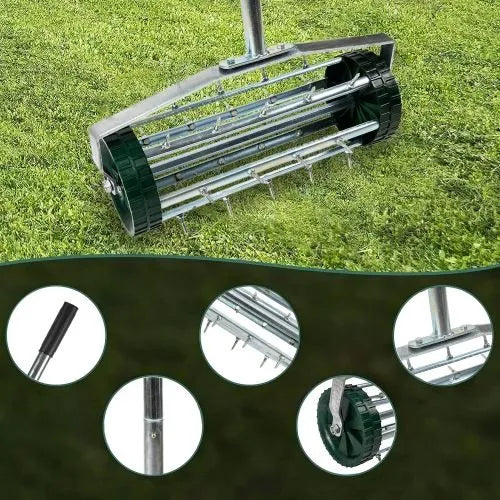 Heavy Duty Rotary Push Lawn Aerator With 3-Piece Long Steel Handle Spike Tine Design For Soil Aeration And Grass - view 3