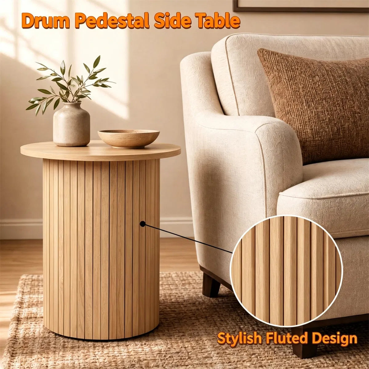 Minimalist Round Pedestal Side Table, Space-Saving Stable Nightstand with Rounded Edges & Anti-Slip Pads - view 8