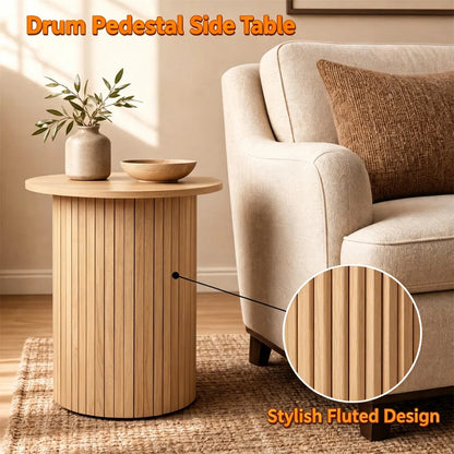 Minimalist Round Pedestal Side Table, Space-Saving Stable Nightstand with Rounded Edges & Anti-Slip Pads - view 8