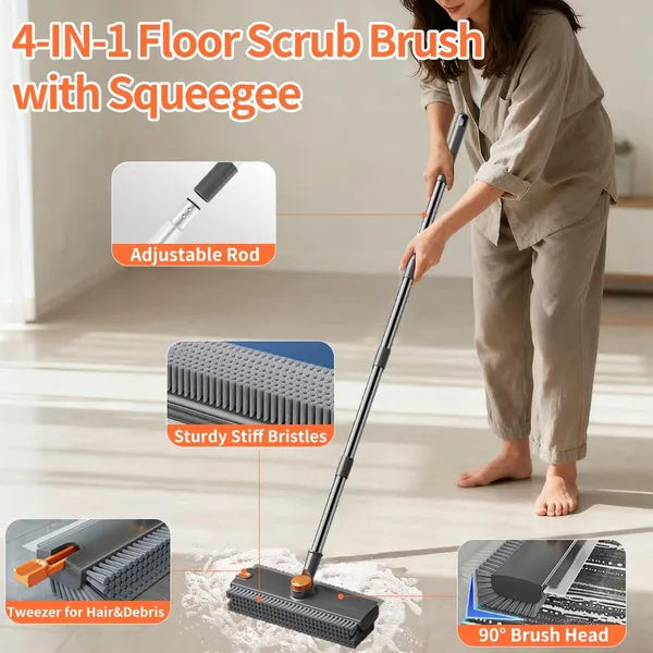 Scrub Brush With Long Handle, Floor Scrub Brush Squeegee Broom For Cleaning - view 4