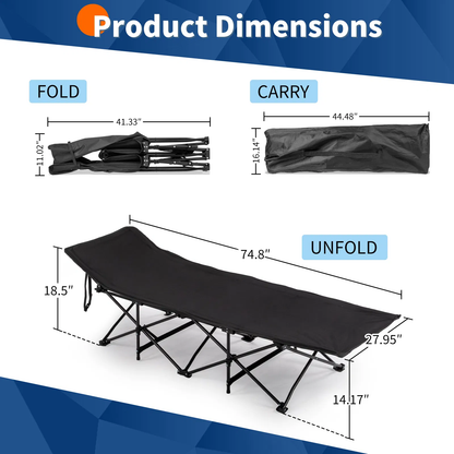 Folding Camping Cot Bed With Soft Pad, Portable Outdoor Cot, Adults Sleeping Bed For Home Office Nap Beach Travel, Black - view 3