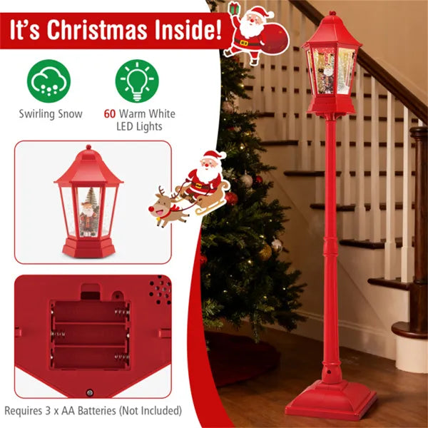 64" Christmas Streetlamp Lantern: 60 Warm LEDs, 8 Xmas Melodies, 2 Display Ways, ABS/PP/PVC, Red - view 4