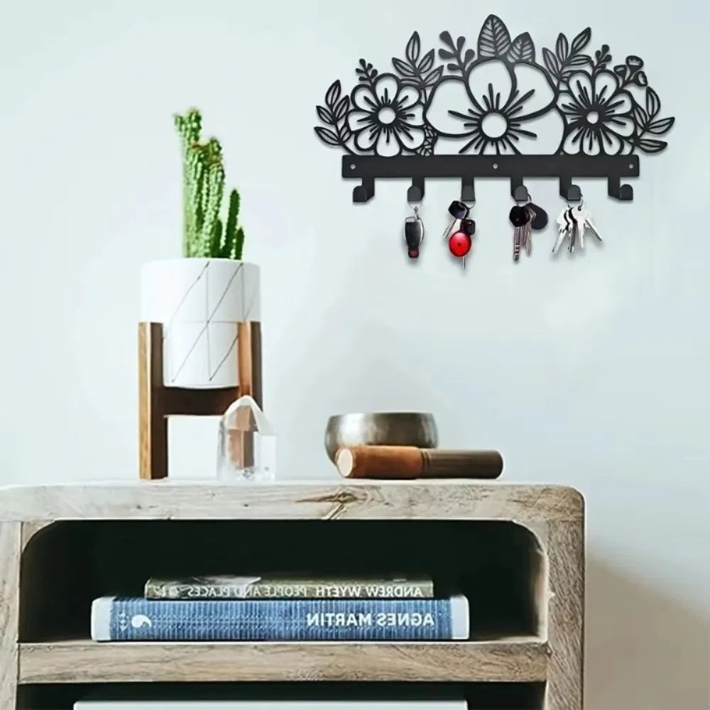 Metal Baked Paint Floral Design Wall Hooks Decorative Flower Key Holder - view 3