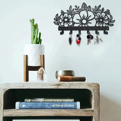 Metal Baked Paint Floral Design Wall Hooks Decorative Flower Key Holder - view 3